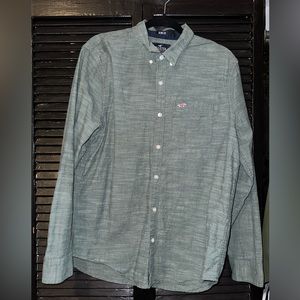 Hollister Mens Shirt Large Green Button Up Long Sleeve Epic Flex Slim Fit